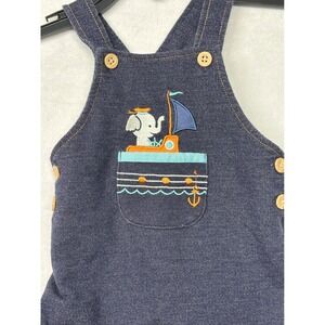 Pekkle Baby Boys Denim Elephant‎ Sailboat Pocket Shortall Overalls 9 Months
